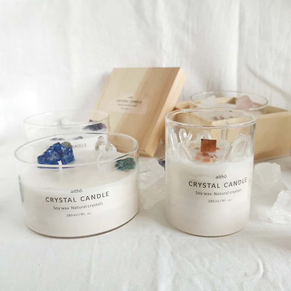 
crystal candle luxury scented candle soy wax glass jar healing candles gift box 