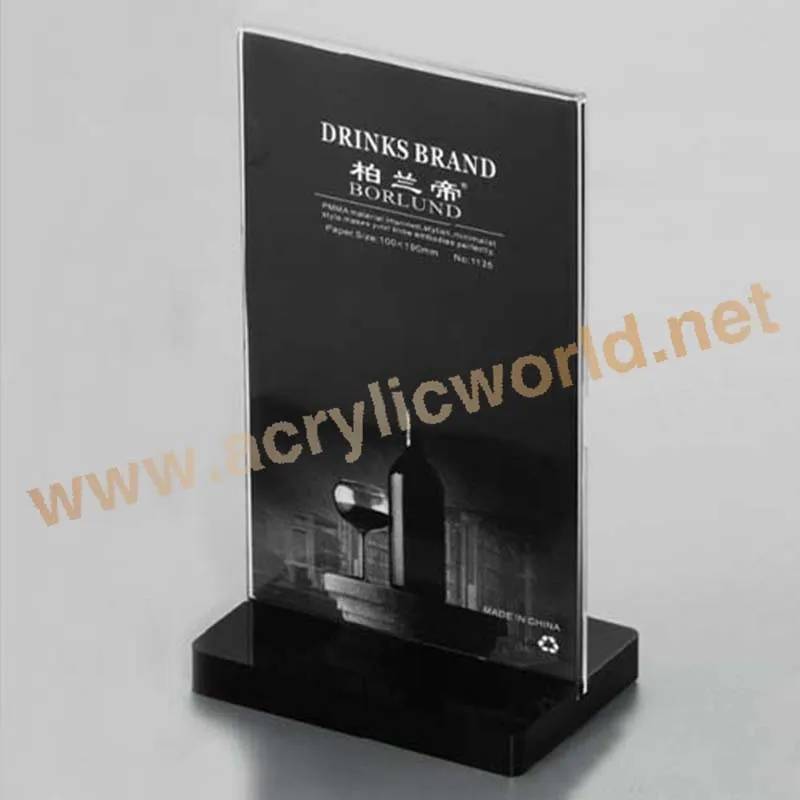 Factory Custom A5 Clear Acrylic T Shape Poster/ Menu/ Sign display stand acrylic menu sign rack