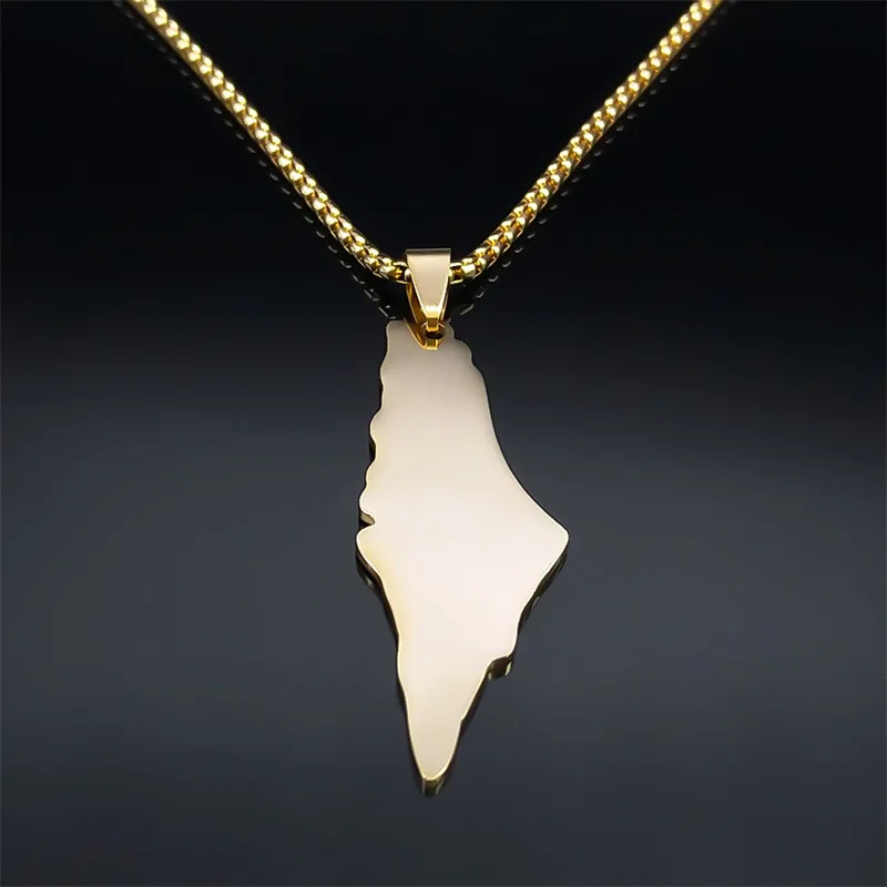 Stainless Steel Arabic and Hebrew Israel Palestine Map Pendant Necklace for Women and Men Wholesale Israel Jewelry