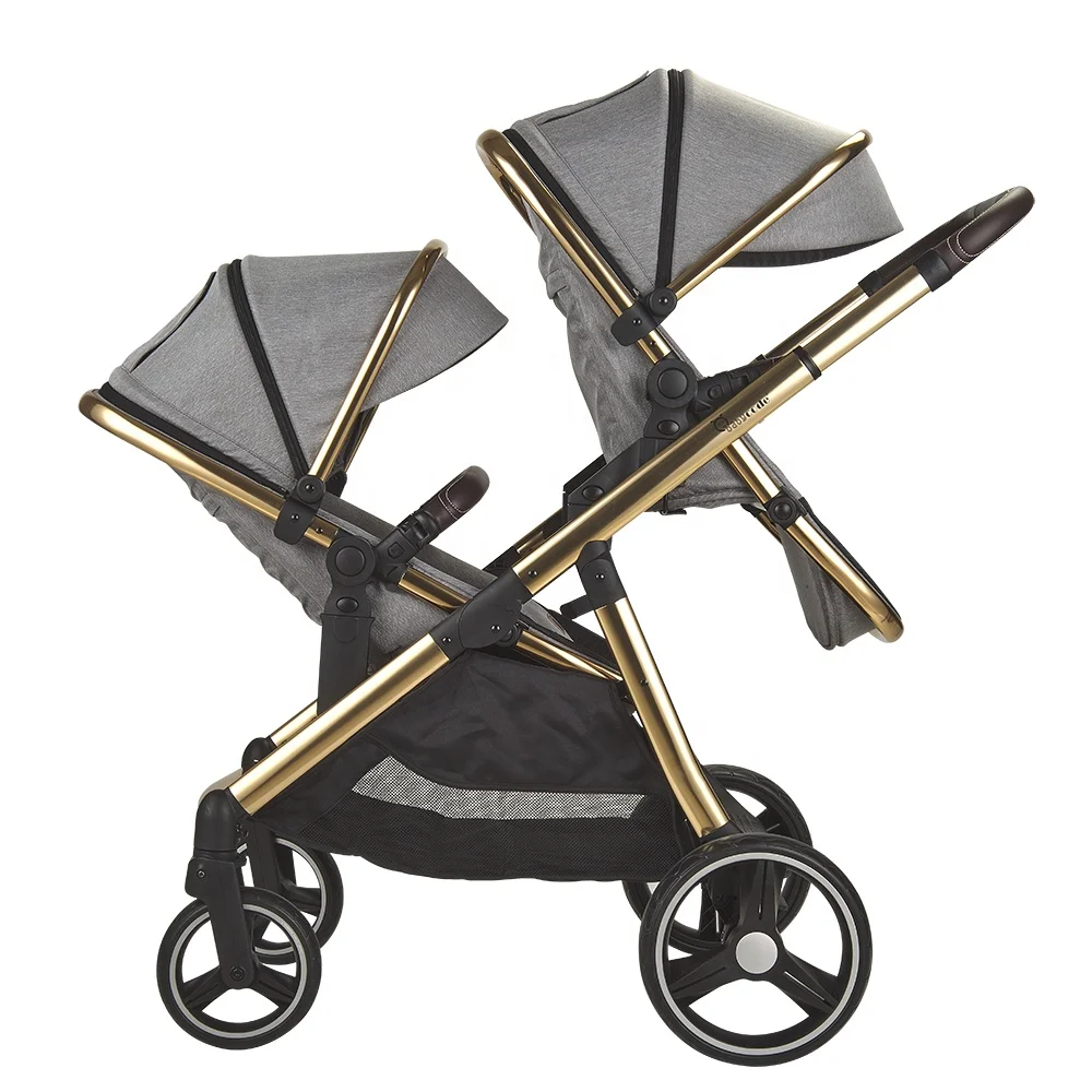 High View Premium Quality Tandem Stroller Foldable Stroller Stand After Folding Twins Baby Strollers