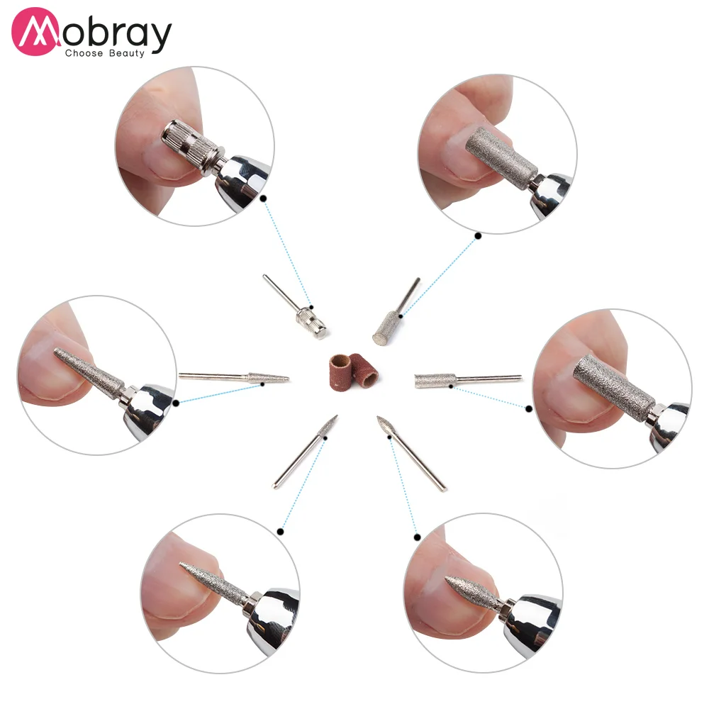 Профессиональная розовая дрель для ногтей, электрическая ручка, 6 насадок, набор для ухода за ногтями 100-240 в, Машинка для педикюра и маникюра, инструмент для дизайна ногтей