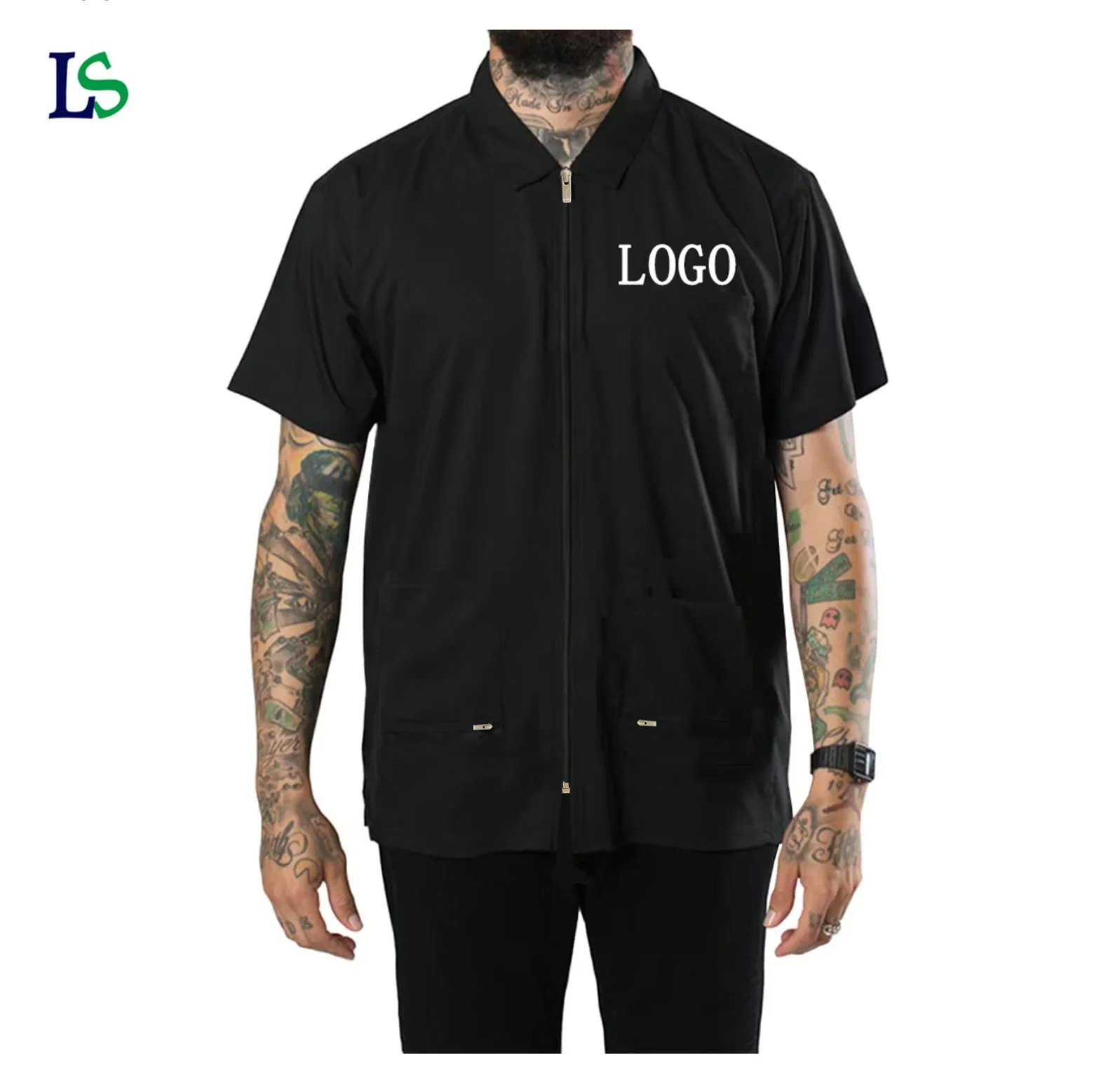 custom logo barbershop black waterproof haircut short-sleeves gown hairdresser jacket salon smock