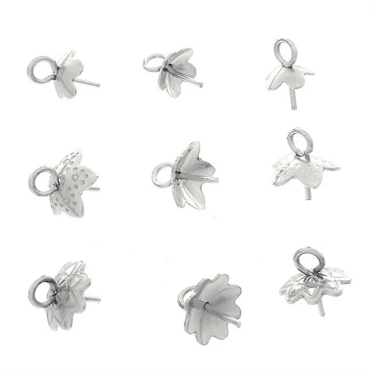 5 Styles Stainless Steel Flower Bead Caps Eye Pin Cup Peg Bails Pearl Holder Pendant Connectors For Jewelry Making Accessories