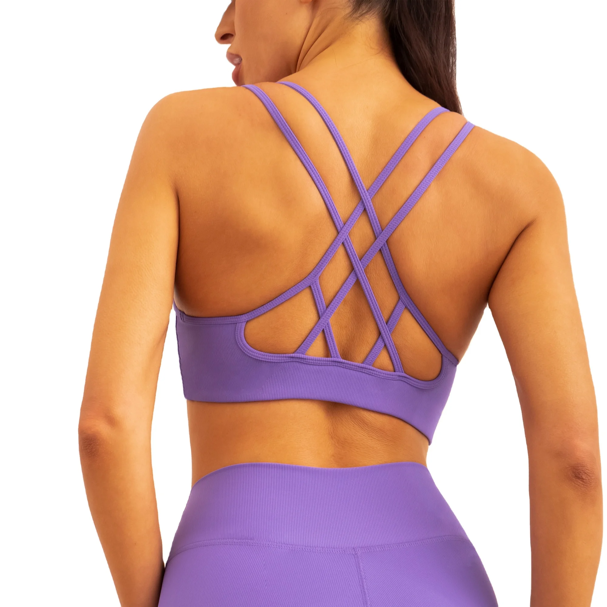 Pt Sports Clothes High Quality Women Styles Crop Top Ribbed Fabric Nylon Spandex Crossed Impact Backless Bra One Piece
