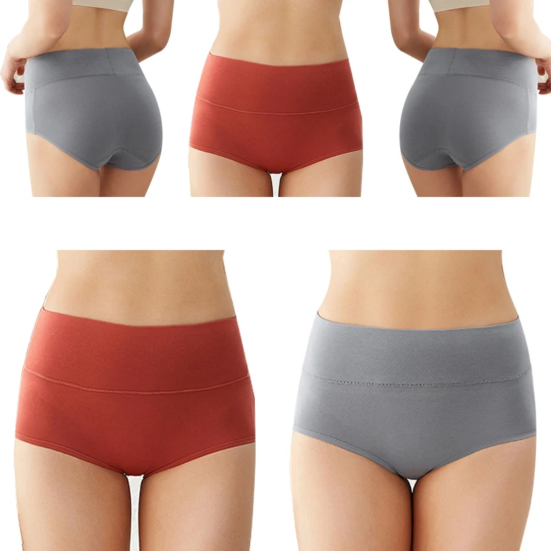Женские трусики с завышенной талией и логотипом на заказ, однотонное хлопковое нижнее белье, трусы-брифы для коррекции живота