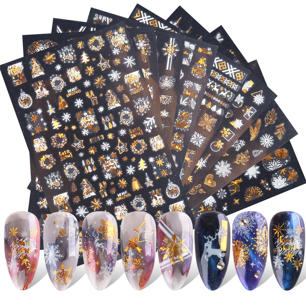 2021 New designer 3D luxury Christmas custom gold Nail art transfer foil Sticker cartoon nail stickers for long nails