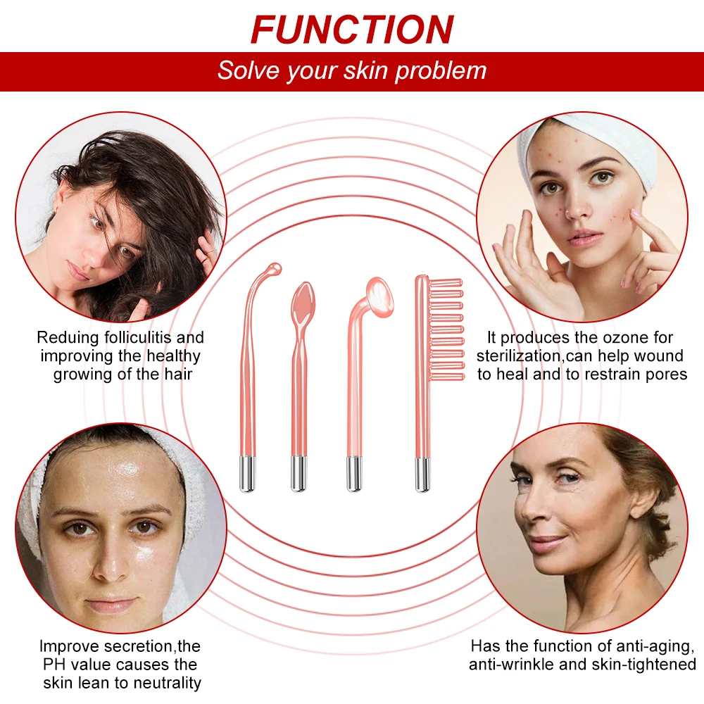 High Frequency Electrode Wand Machine Handheld Skin Tightening Acne Spot Wrinkles Remover Beauty Therapy Puffy Eyes Facial Care