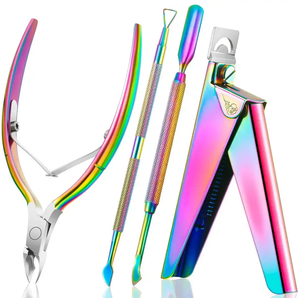 Customizable Stainless Steel French Nail Tips Cutter&Pusher&Cuticle Nipper Rose Gold Color Match Manicure Tools OEM/ODM BeiEn