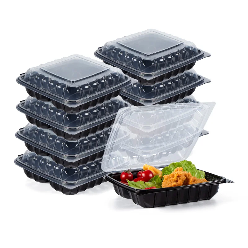 9x9 inch Square Food Grade PP Material 3 Compartment Anti Fog Design Take Away Food Container With Lid