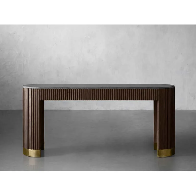Faddish Marble Table Top Oak Wood Console Table Modern Luxury  Black Hallway Console Table