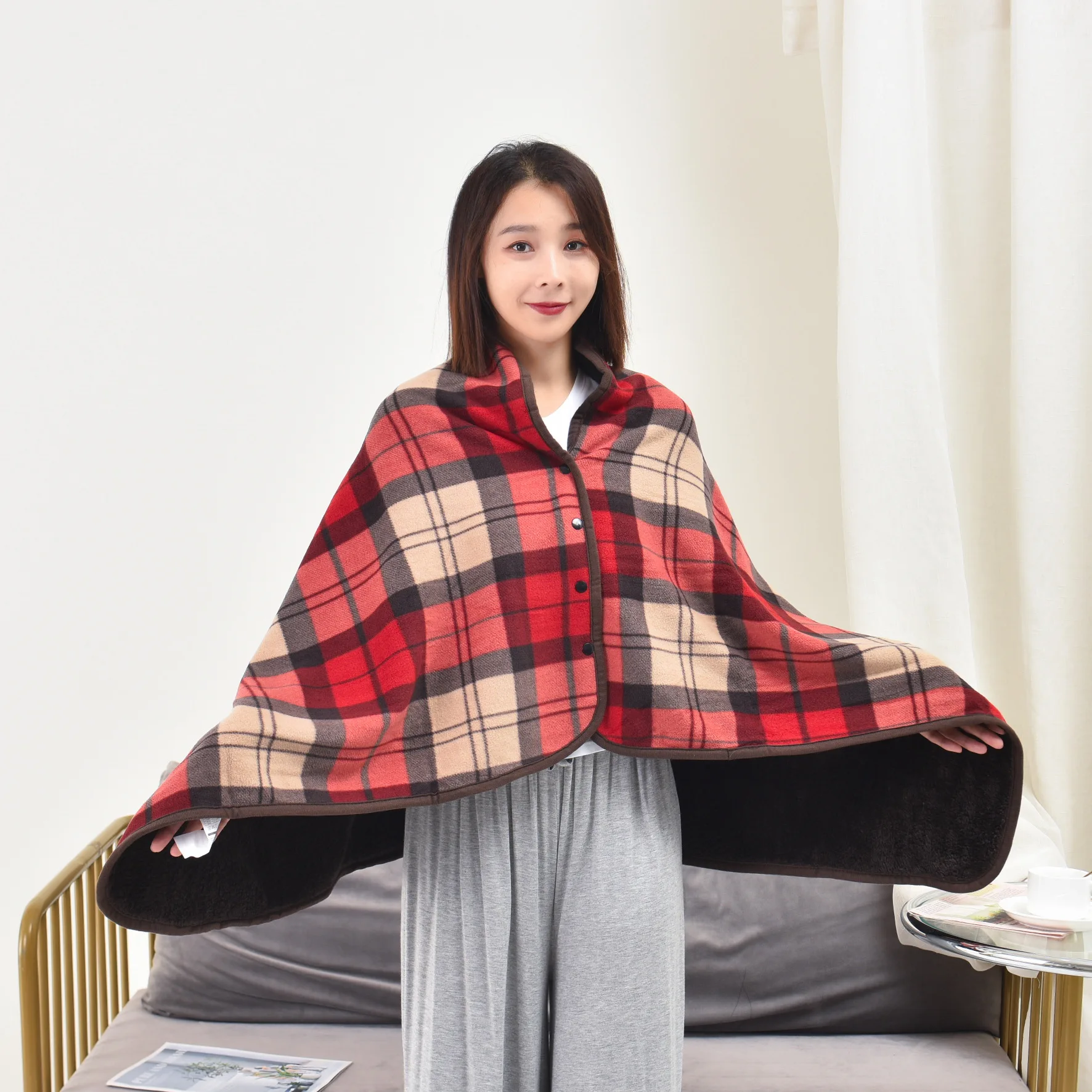 High Quality Flannel Blanket Button-down Office Shawl Blanket off-the-shelf Hair blanket Plaid Shawl Thickened Cloak