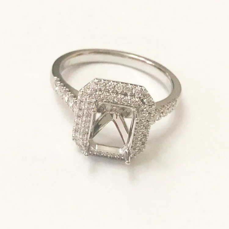 Wholesale Real 10K 14K 18K Platinum PT950 Solid Gold Halo Semi Mounting Empty Engagement Ring Setting Without Diamond Stones