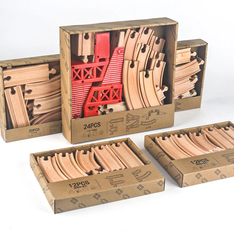 Unisex DIY Creative Wooden Railway Train Track Set Educational Learning Beech Assembled Wood Train for 2 to 4 Years Old