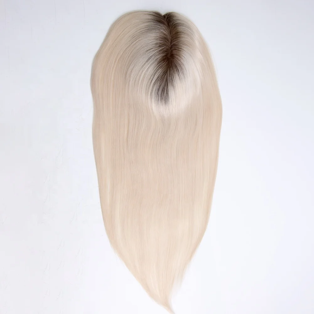 MT-5 High Quality European Human Hair Toppers roots blonde color full hand tied mono base hair toppers for thinning hair