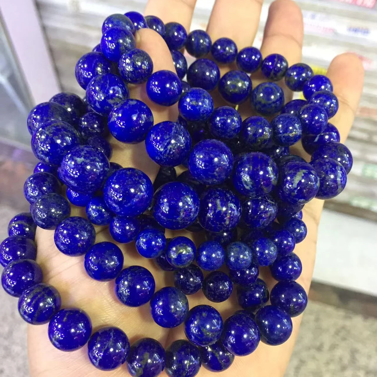 High Quality Natural round stone beads afghan lapis lazuli Buddha Elastic Bracelet necklace Fashion jewelry For men and women