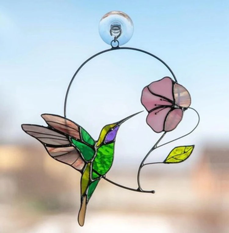 Stained Glass Panels Bird Window Panel Stained Glass Hanging Panel Acrylic Birds On Wire Home Garden Sun Catcher Bird Gifts
