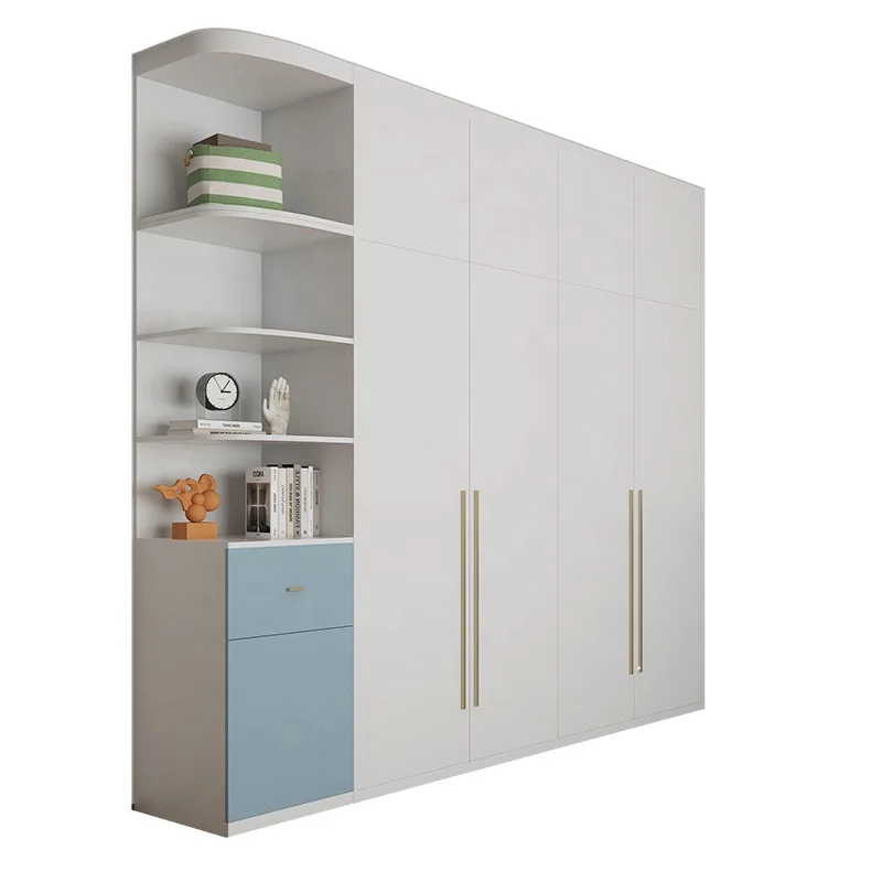 Low Price Closet Bedroom Furniture Sale Armoire Wooden 4 Doors Wardrobe Closet White Cabinet Wardrobe for Clothing Storage