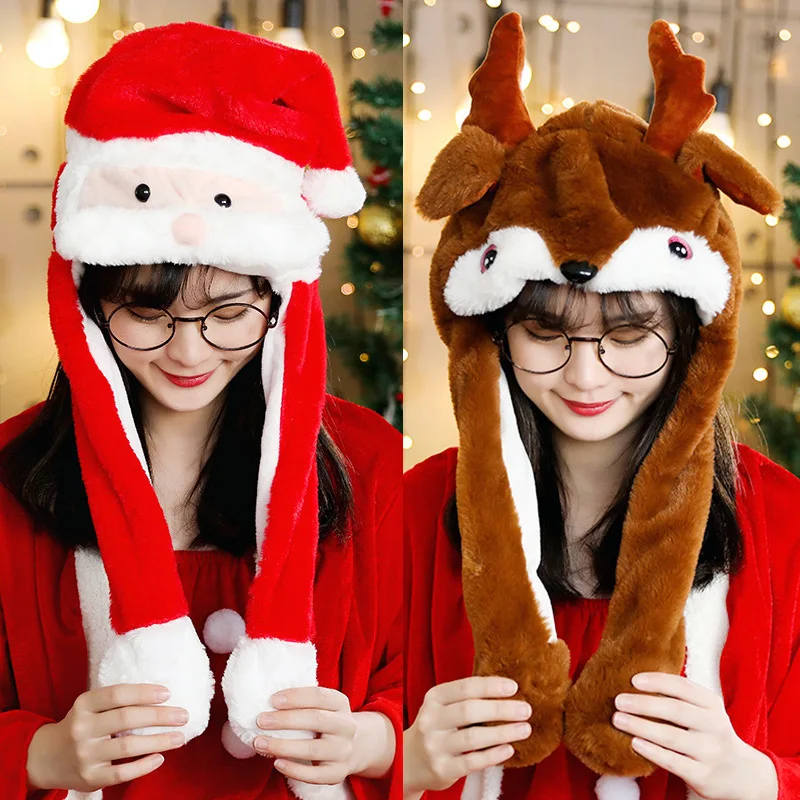 Xmas Gift Making Funny Winter Fur Caps Moving Ears Santa Claus Hat Christmas Air Pumping Plush Hats