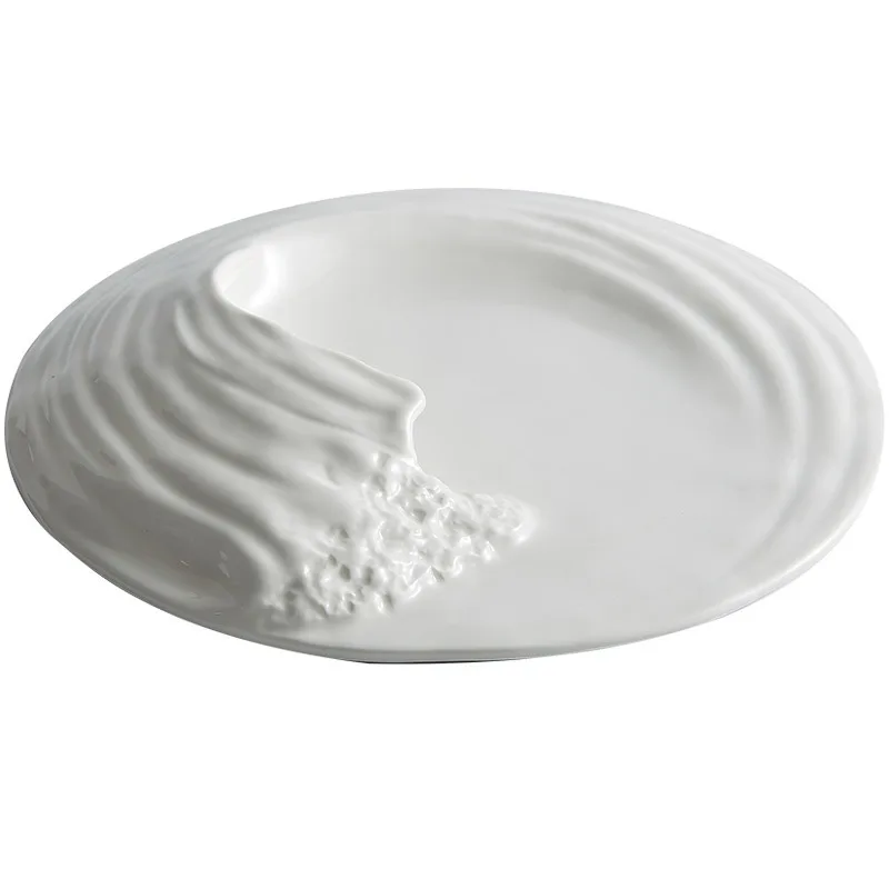 Ceramic Tableware Sea Wave Design Western Dessert Plate Can Be Customized Logo Hotel Premium Feeling Dinner Plate