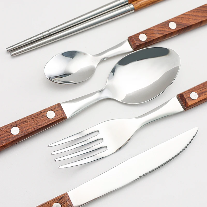 Stainless Steel wood cutlery Custom Logo Hot Sell Low MOQ wood handle cutlery