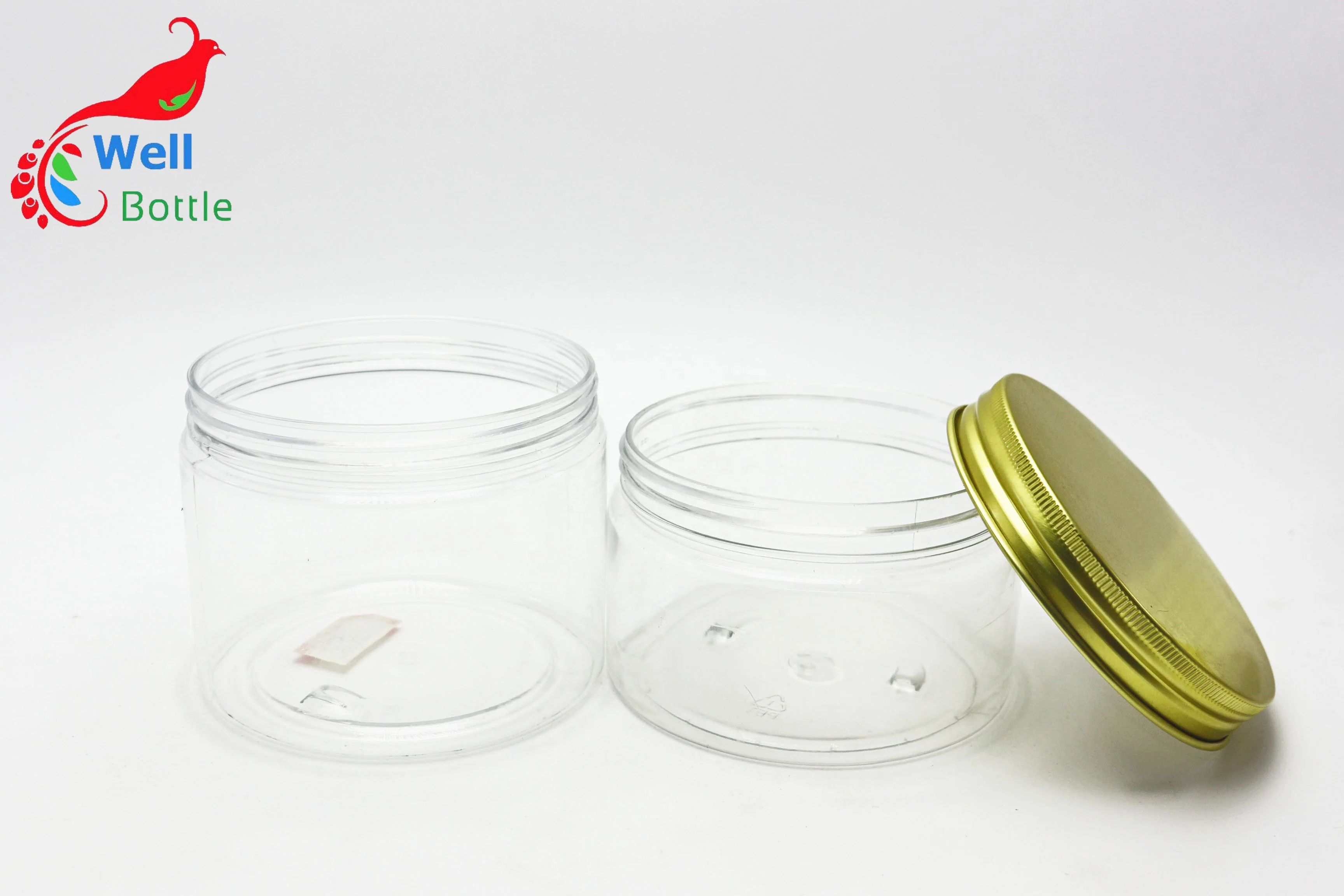 Оптовая продажа, пустая прозрачная пластиковая банка для домашних животных 200 г или 7 унций с алюминиевой крышкой PL-201K