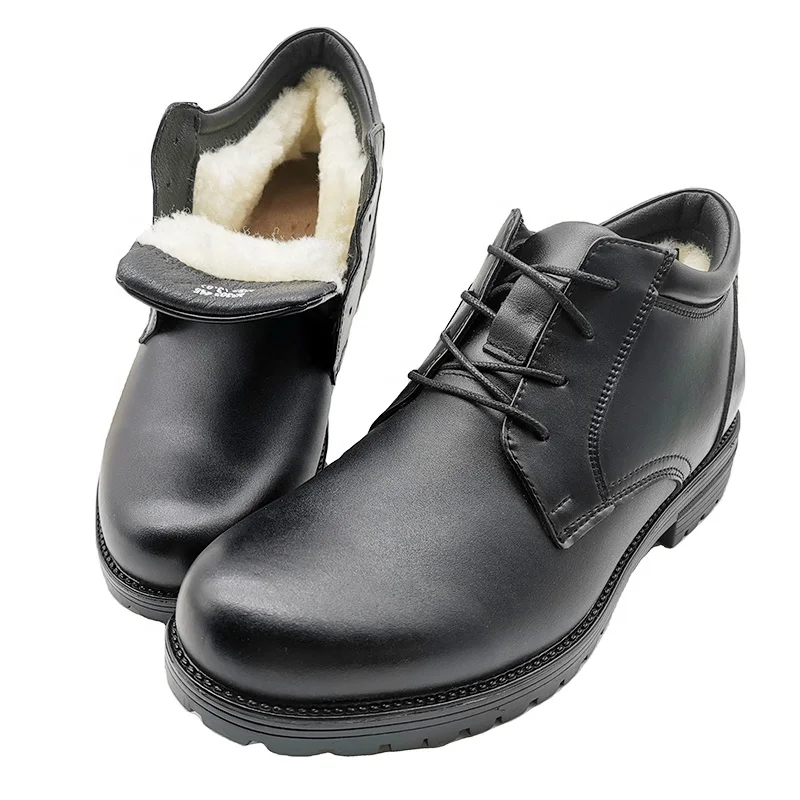 High Quality Black Oxford Shoes Winter Thick Wool Lace Up Work Shoes For Men