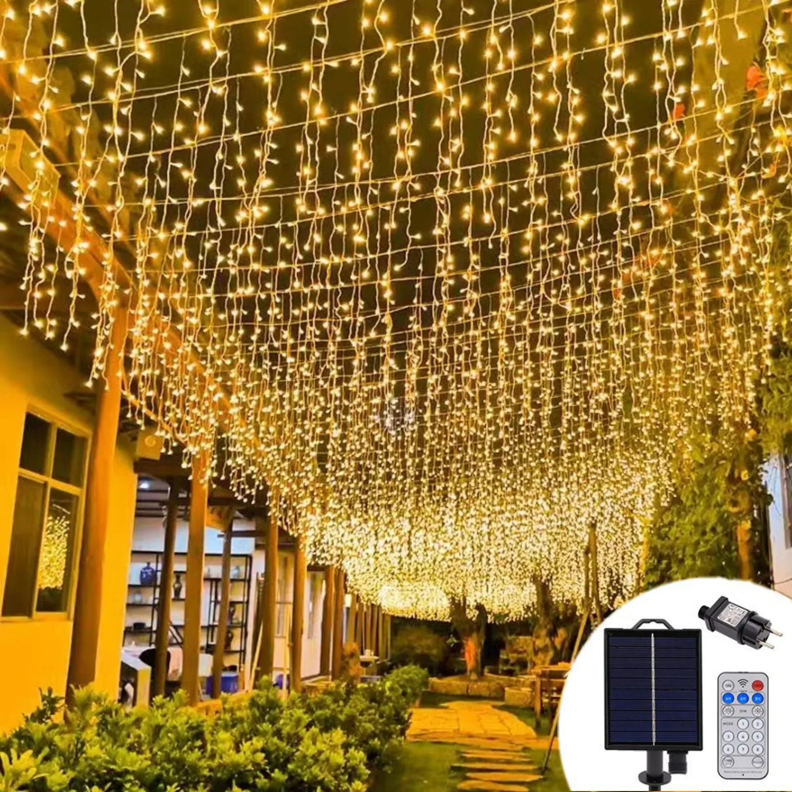 Outdoor LED Solar curtain icicle  Lights with IP65 Waterproof Christmas Indoor and Outdoor Decoration