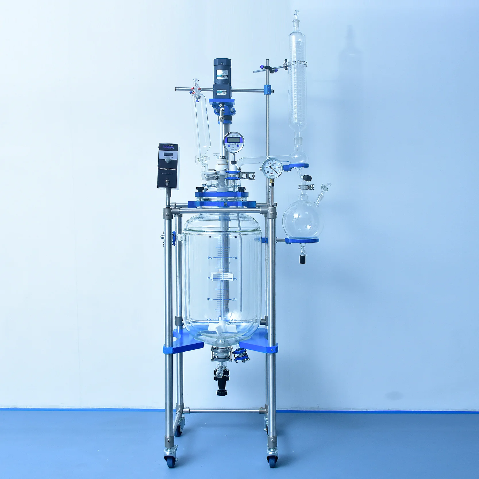 Стеклянный реактор Valuen 100L, двухслойный стеклянный резервуар для перемешивания, лабораторный реактор, двухслойный стеклянный реакционный чайник