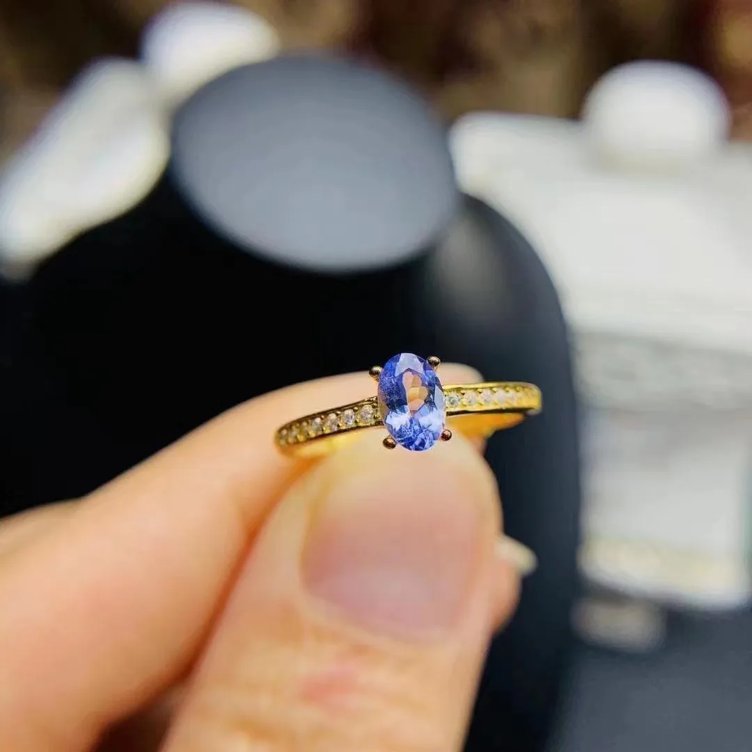Wholesale Classic Fashion Gold Plated 925 Sterling Silver Natural Tanzanite Small Jewelry Rings