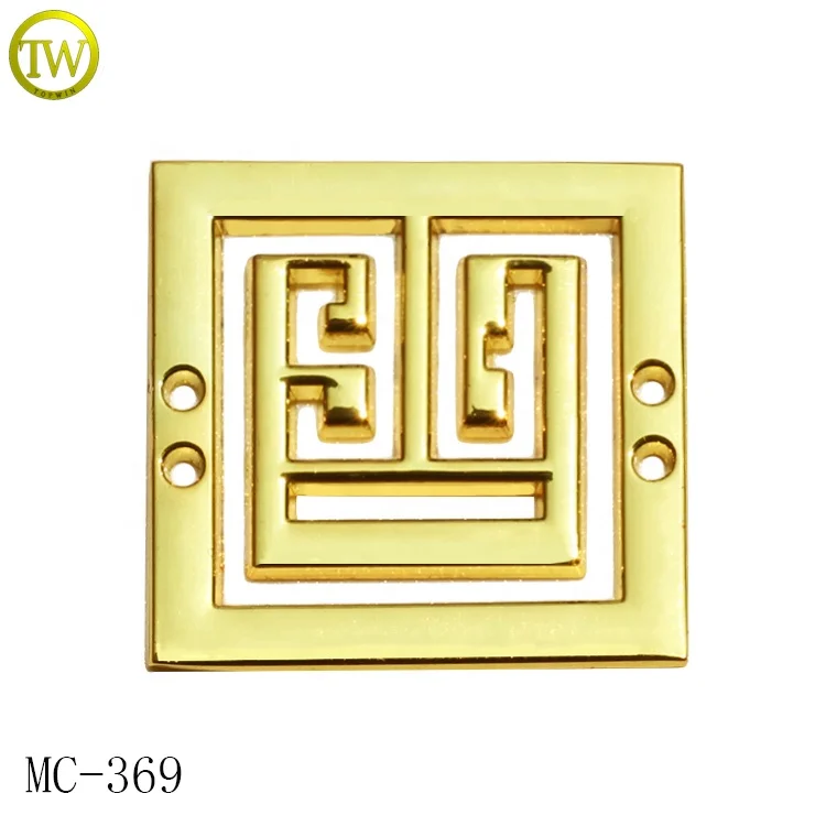 Zinc alloy garment accessories making custom gold logo square name tags hollow logo label for women clothes