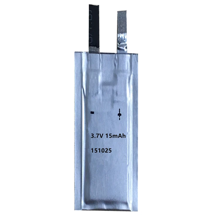 151025 thin lipo battery cell 3.7V 15mah rechargeable battery cell thickness 1.55mm