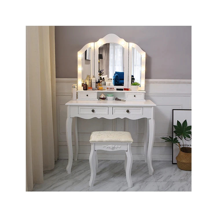 Touch-screen mirror replaceable bulb large desktop vanity console table with mirror
