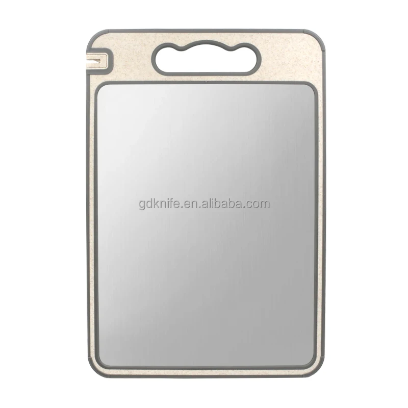 kitchen accessories Multi Functional Metal Double Side Wheat Straw Cutting Board Stainless Steel Chopping Board with sharpener