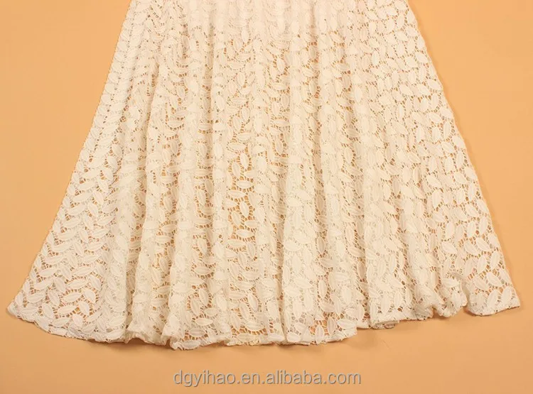 Yihao New Fashion Runway Ladies Elegant High Quality Leaves Hollow Out Lace A-line Long Dress