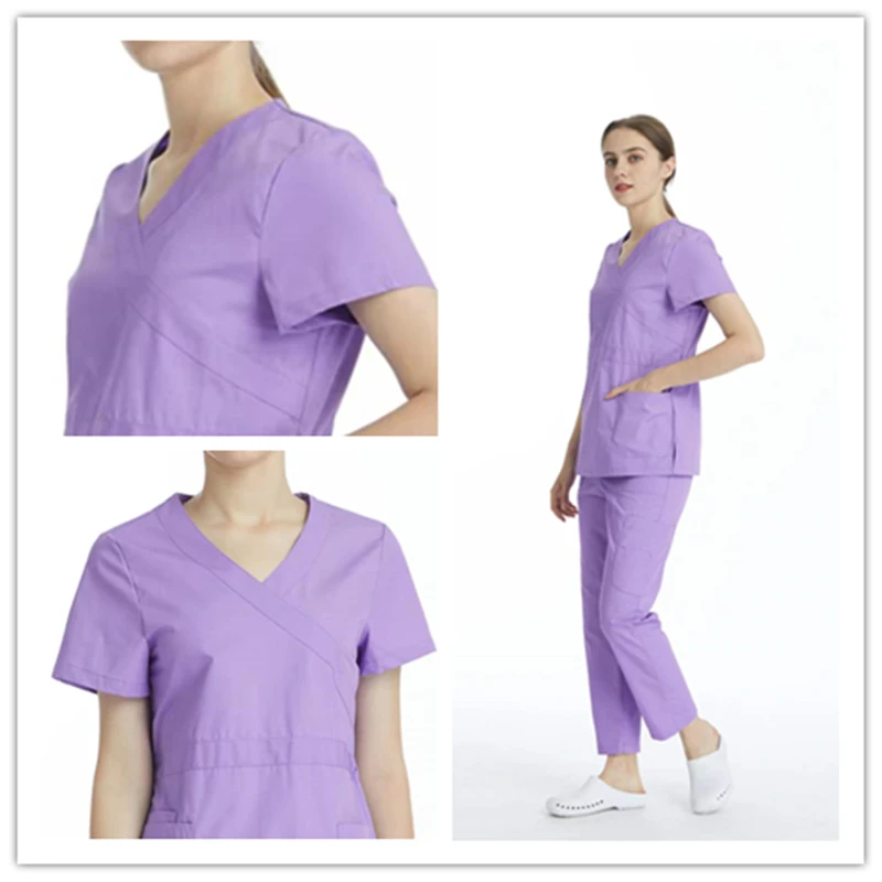 Wholesale High Quality 100% Cotton Uniforms Nursing Scrubs Suit Hospital Staff Work Cloth Scrubs Sets