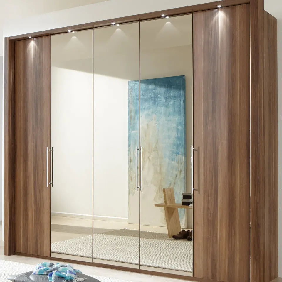 Modern sliding door built in Clothes Wardrobes with mirror Bedroom furniture designs Wooden closets