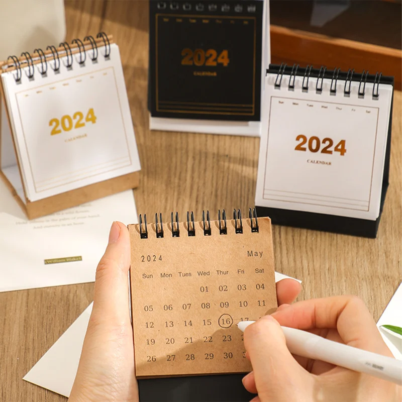 BECOL New Coming Creative Simple 2024 Desktop Calendar Double Coil Hardcover Mini Daily 365 Days Calendar Plan Memo Pad