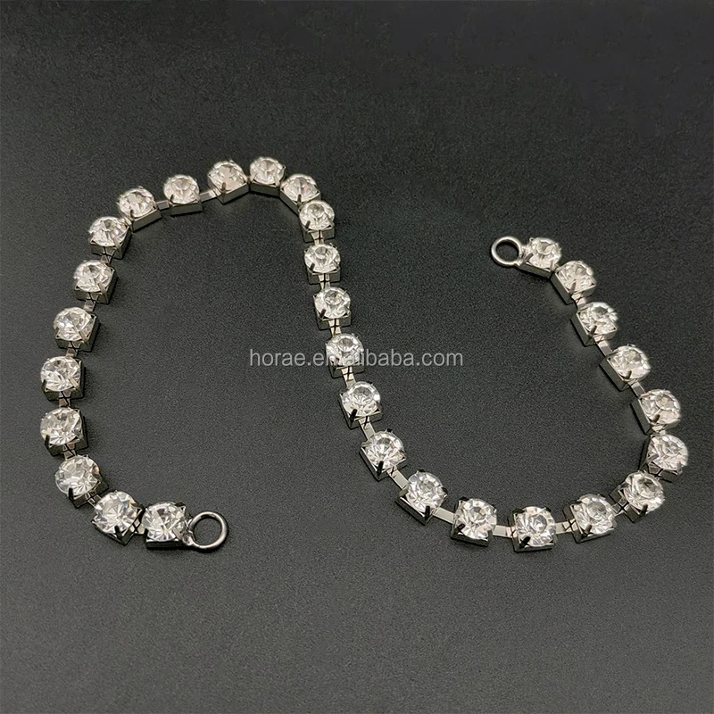 F163 Manufacturer Custom Rhinestones Bikini Connector Clothing Accessory Plating Silver Buckle Chain with Crystal