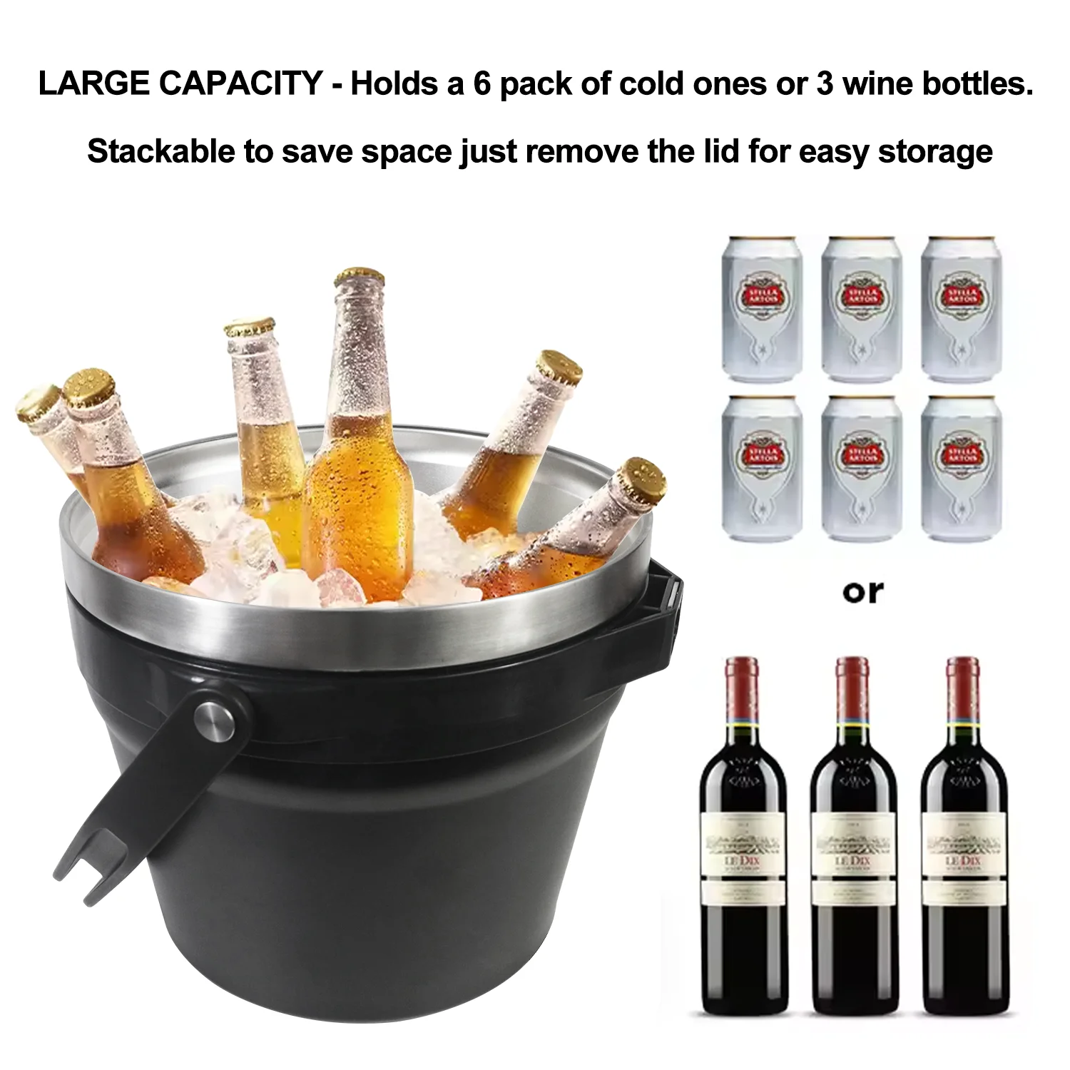 Cocktail Bar Wine Beer Hosting 250oz Capacity Vacuum Insulated Stainless Steel Ice Bucket with Lid and Scoop for Large Parties