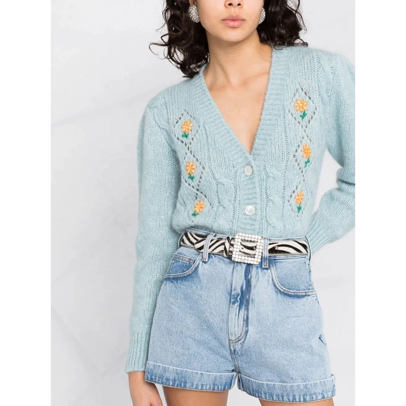 
OEM/ODM custom cropped floral embroidered cardigans 2021 ladies cardigan fancy 