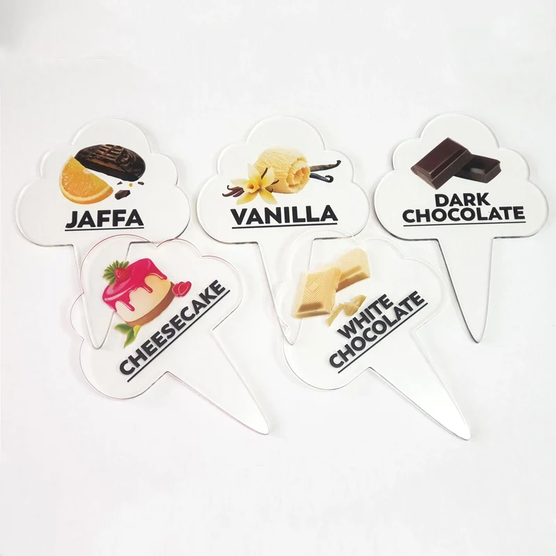 Acrylic Ice Cream Label with Printing White Acrylic Gelato Flavor Markers Flavor Tags White Cloud Shape Flavor Stickers