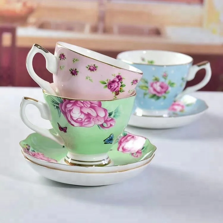 Floral Tea Cups Bone China Tea Porcelain Cups and Saucers Set with Gift Box