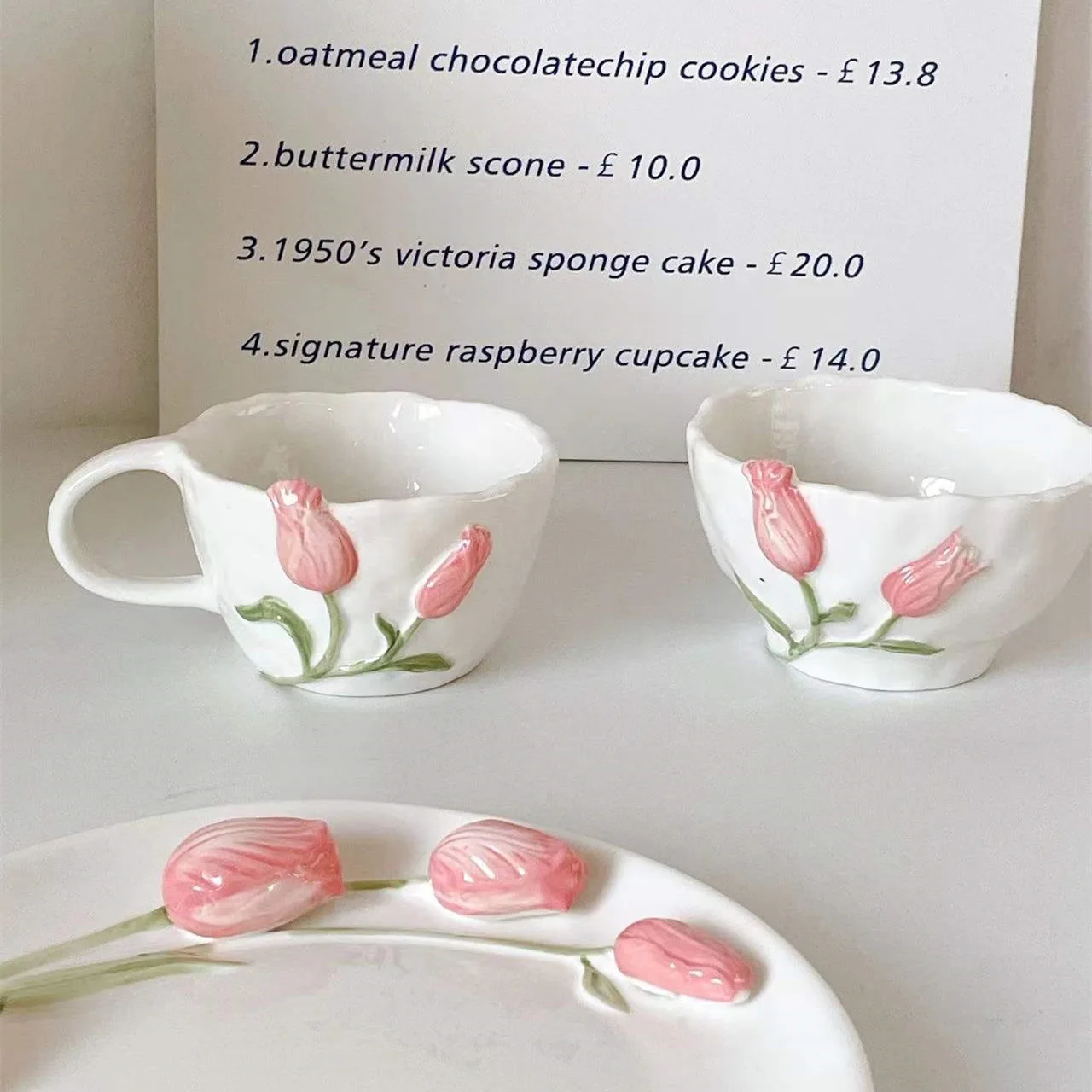 SYL New Korean ins girl heart relief tulip flower ceramic plate chargers cake dessert dish posing props dinner set dinnerware