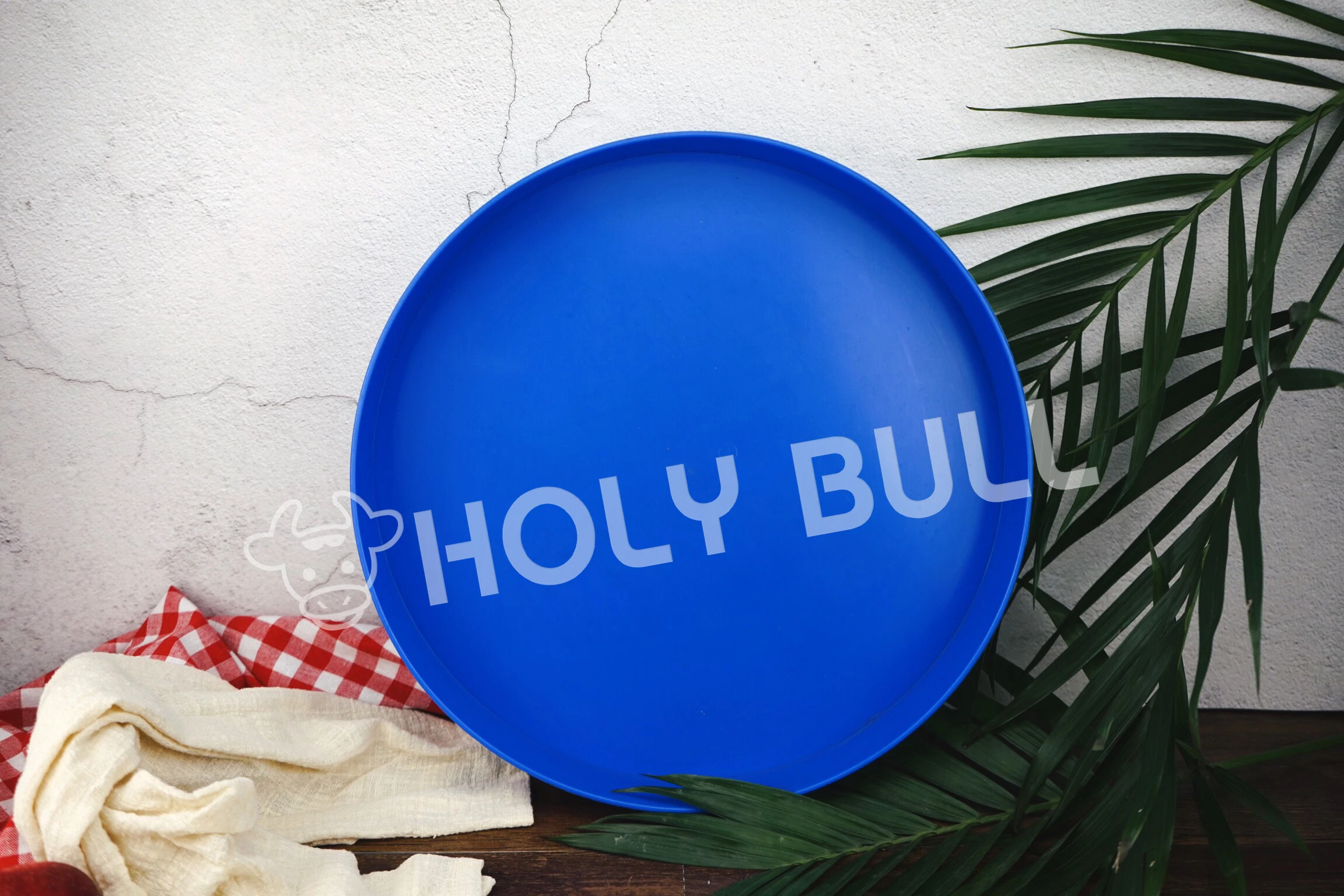 
14 inches round Tray with Non-Slip Surface,Heavyweight Plastic Round Catering Tray with High Edge 