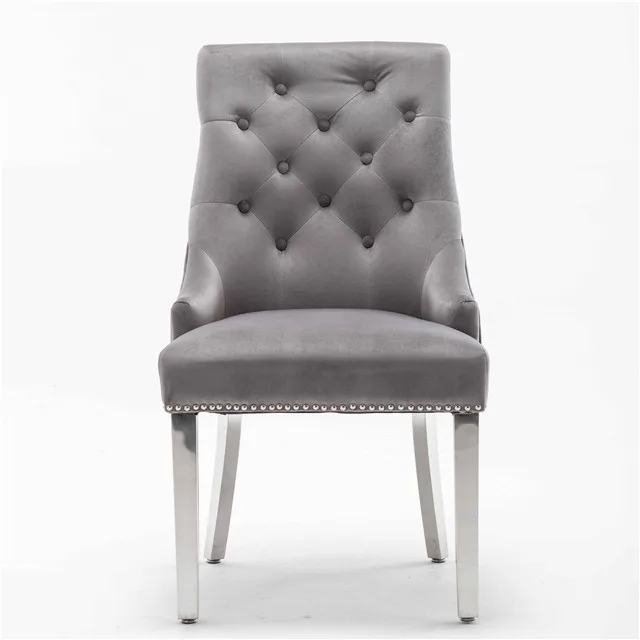 Velvet Fabric Wooden Chair High Back Modern Dining Chair With Ring Knocker