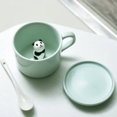 Cartoon Ceramics Animal Teacup with Handle 3D Coffee Mug Animal Inside 8OZ with Panda