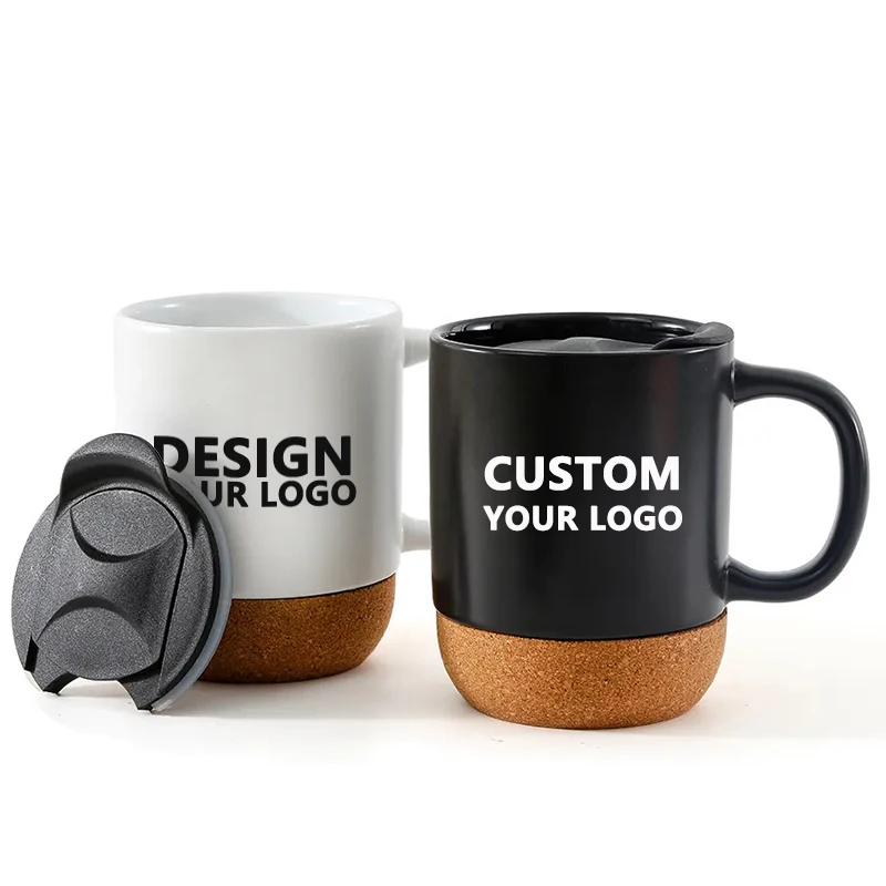 Customised Logo 11oz Porcelain White Printed Christmas Sublimation blank Ceramic Cup Coffee Mugs With cork bottom and lid