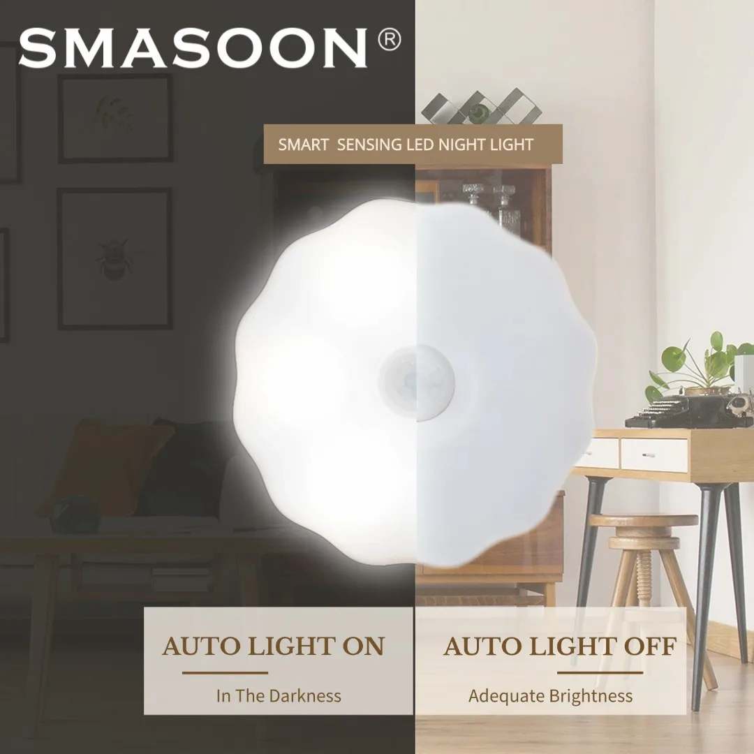 BSCI WarmWhite Motion Activated Nightstand Light Lamp for Bedroom/Bathroom/Hallway/Stairs LED Motion Sensor Night Light for Kids