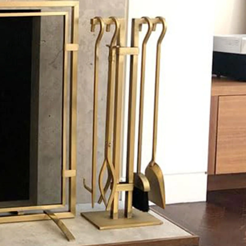 5 pcs Outdoor  Gold Fireplace Cleaning Tools Set with Wrought Iron Handle