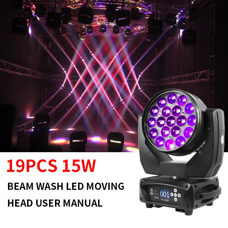 Aura Led Moving Light Rgbw Led Zoom Wash Moving Stage Beam Lights 19 Pcs 15W LCD Display 70 Led 90w Moving Head -20 - 40 95 21